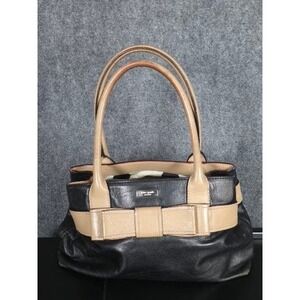 Kate Spade Elena New York Black Tan‎ Leather Bow Tote Handbag Purse Shoulder Bag